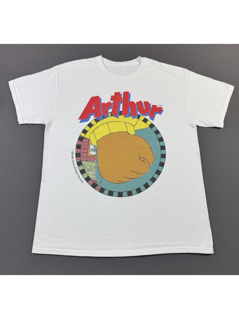 Rare Vintage Y2K Arthur Fist Art Cartoon Network TV Show Series Promo White Tee
